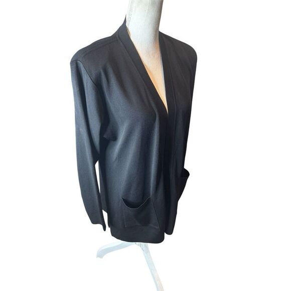 Exclusively Misook Black Open Front Cardigan Sweater Women's Medium Pockets - Picture 2 of 4
